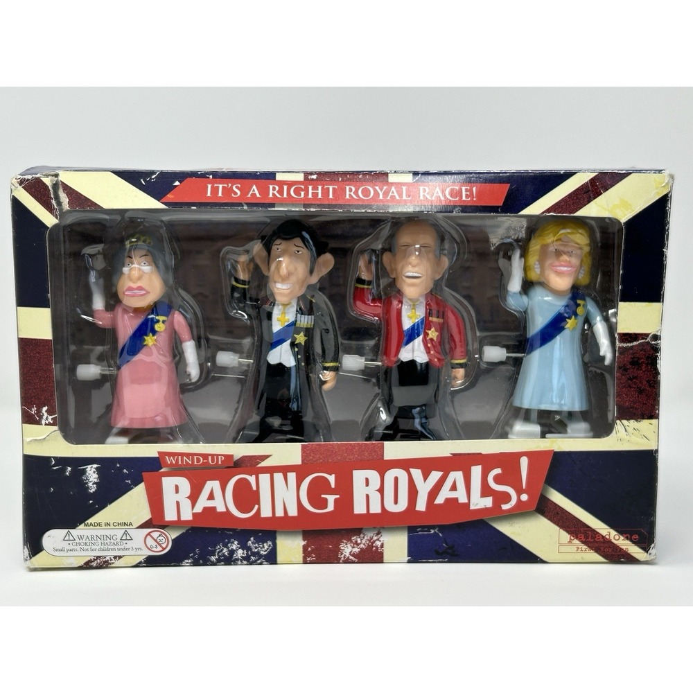 Vintage Paladone Wind Up Racing Royals Queen Elizabeth, Duchess Camilla, Charles